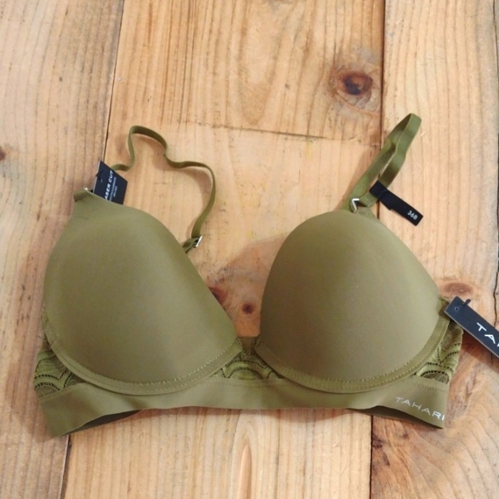 Tahari Olive Green Laser Cut Underwire Bra in Sunlit Moss Size 36B NWT